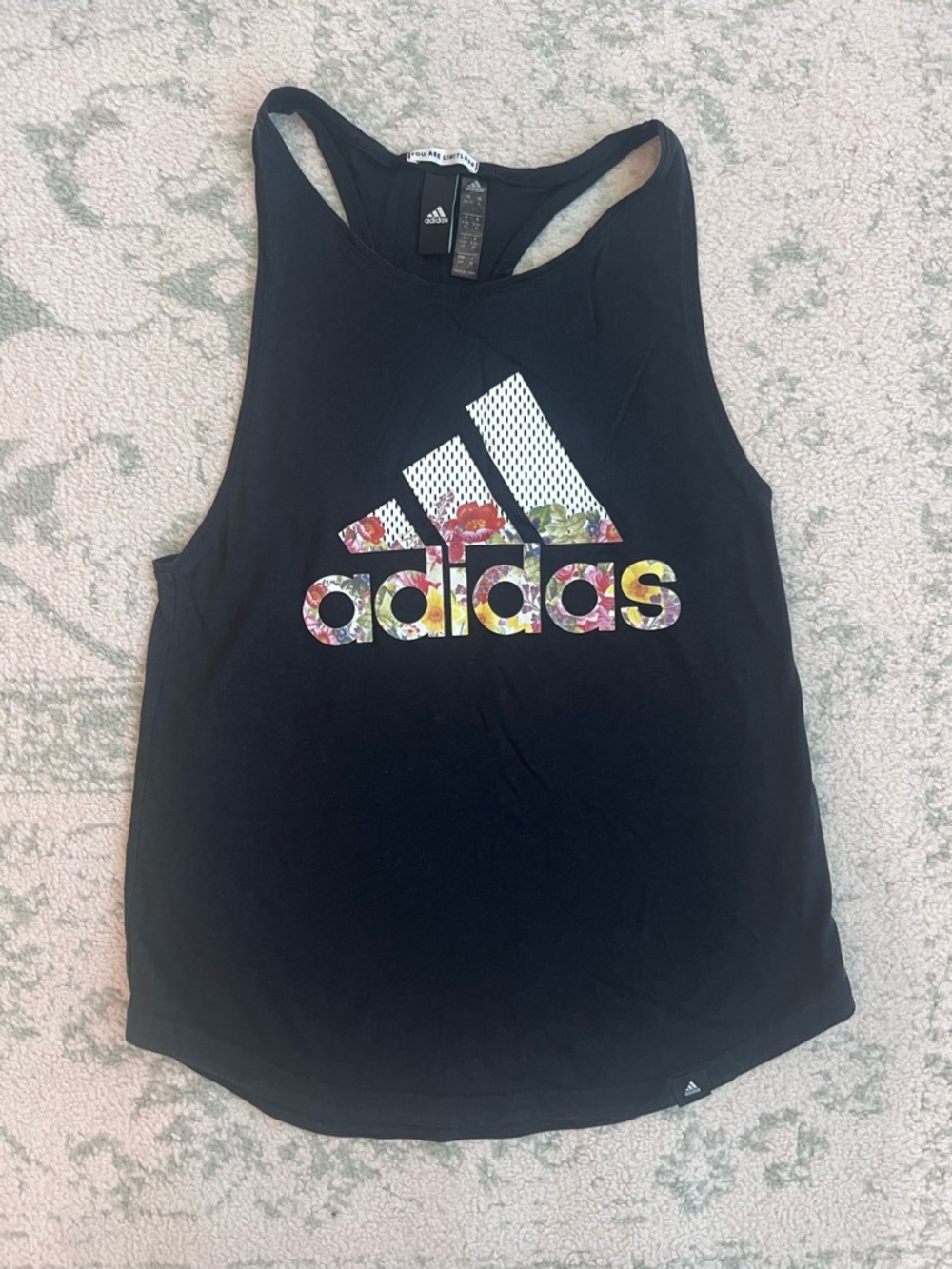 adidas Black Floral Logo Racerback Tank